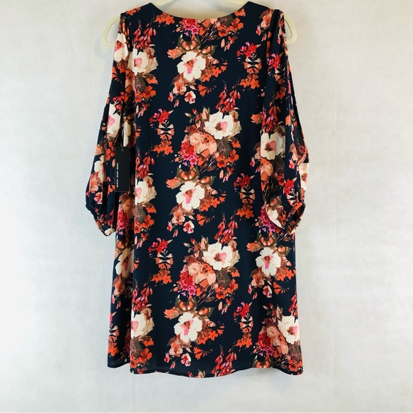 Lulus floral dress size Small navy and orange cold shoulder shifting dear NWT - Picture 7 of 10